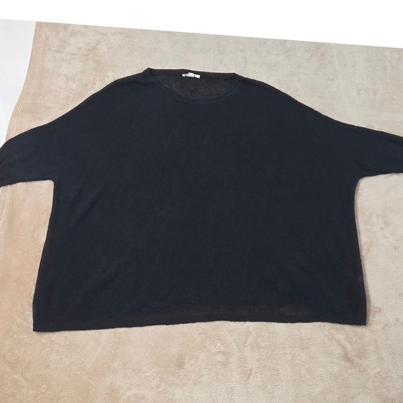 Eileen Fisher Tops - Eileen Fisher Knit Slub Bateau Neck Top Womens S Black Linen Cotton 3/4 Sleeves